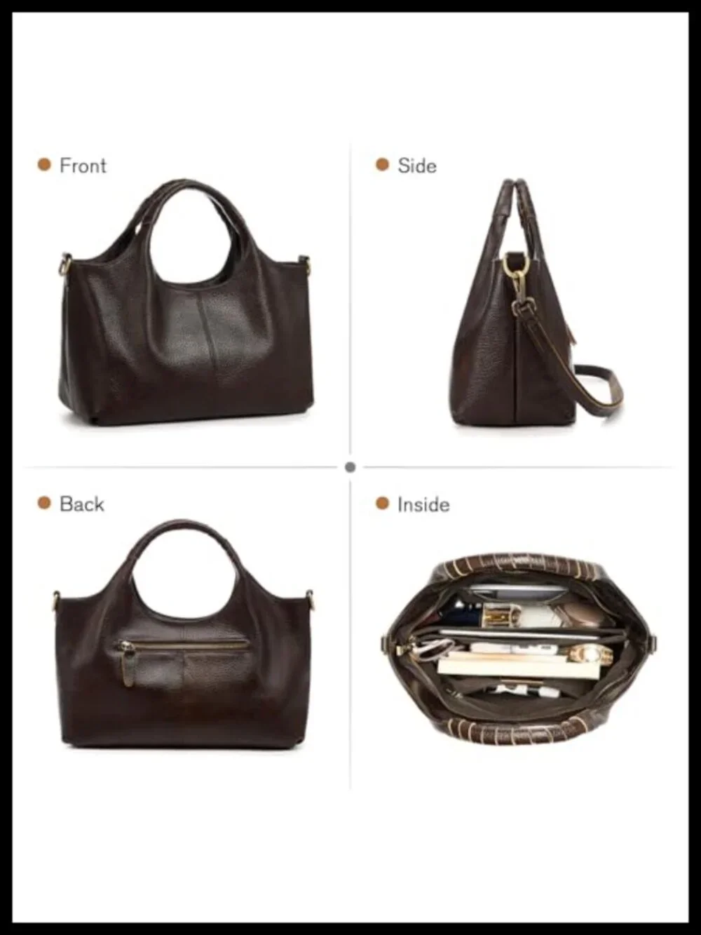 Genuine Leather Satchel Purse Women Top Handle Detachable Strap Tote Bag